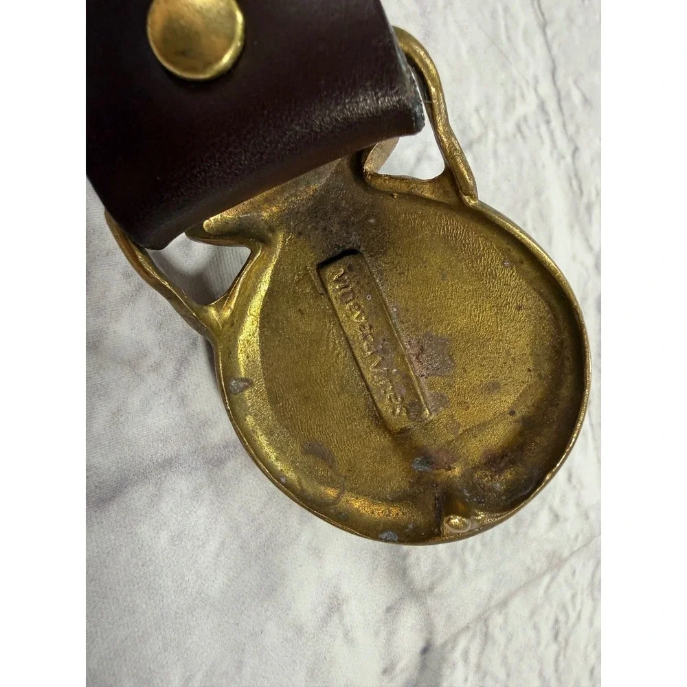 Vineyard Vines Belt Mens 38 Brown Good Fly Fishing Reel Buckle Leather USA Made